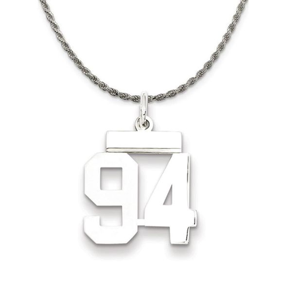 Sterling Silver Athletic Lg Polished Number 94 Necklace - 26 Inch - Picture 1 of 7